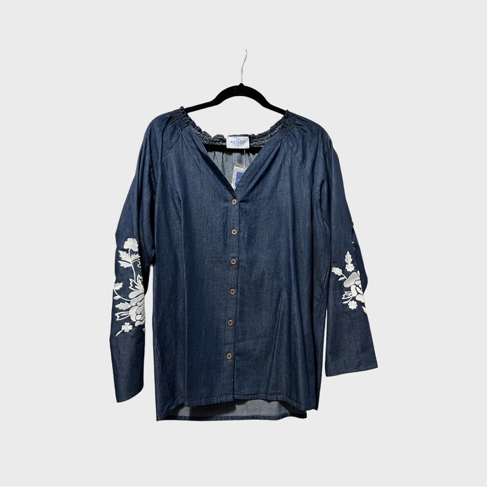 SKYLINE COLLECTION Blue Shirt White Embroidered